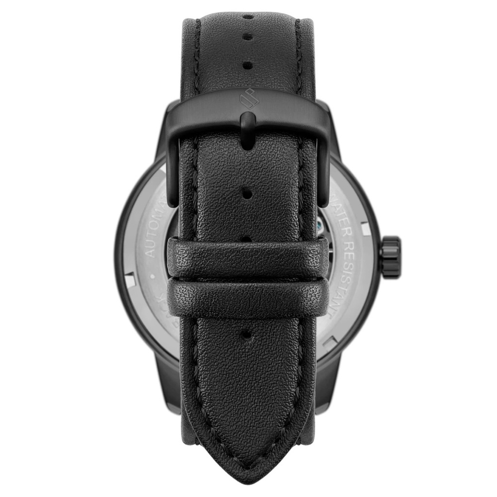 ✨NEW✨ Dante II | Black Stainless Steel Skeleton Watch w/ Leather Straps - Picture 4 of 8